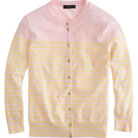 J. Crew Jackie Cardigan Striped Anchor Buttons Pink Yellow - Sz Medium - Picture 1 of 14